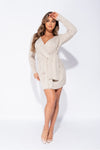 Beige Knitted Wrapover Jumper Dress
