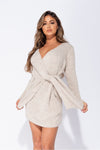 Beige Knitted Wrapover Jumper Dress