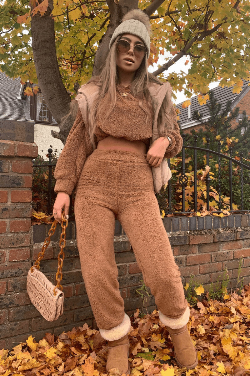 Brown Borg Teddy Crop & Joggers Lounge Set

