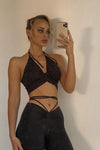 Black Drawstring Tie Up Top & Trousers Set