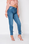 Mid Blue Wash Ankle Tie Denim Jeans