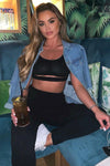 Black Cut Out Front Rib Knit Crop Top