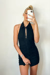 Black Ribbed Halterneck Mini Dress