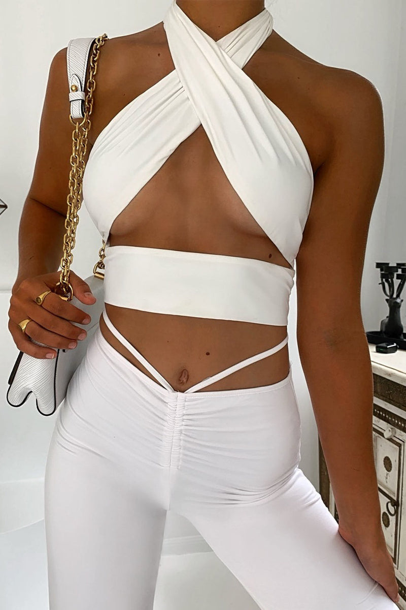White Slinky Halterneck Wrap Around Top