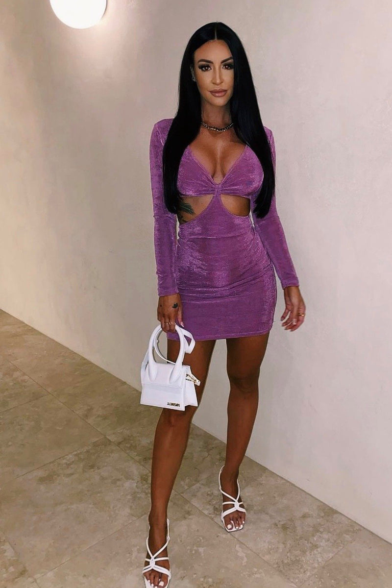 Purple Cut Out Detail Slinky Mini Dress