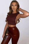 Burgundy Ribbed Sleeveless Side Boob Crop Top