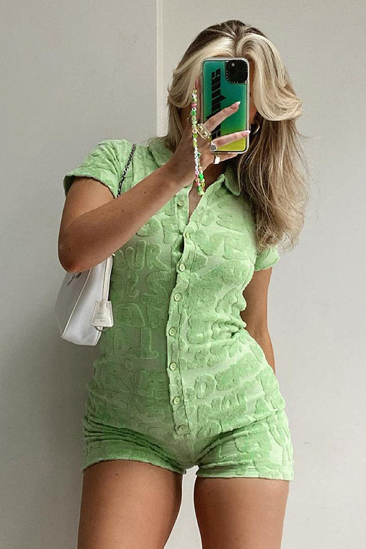 Pistachio Embossed Towelling Playsuit