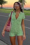Pistachio Embossed Towelling Playsuit