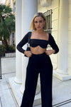 Black Square Neck Long Sleeve Crop Top