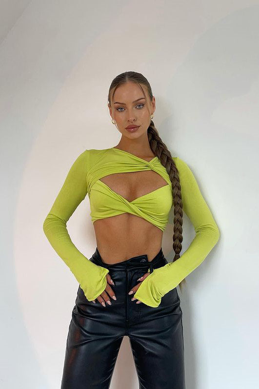 Lime Twist Front Cut Out Detail Crop Top
