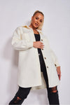 Cream Brushed Woven Oversized Longline Shacket