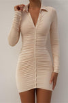Beige Collared Button Down Bodycon Shirt Dress