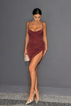 Wine Satin Cowl Neck Corset Detail Mini Dress