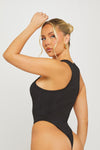Black Ribbed Racer Back High Leg Bodysuit