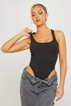 Black Ribbed Racer Back High Leg Bodysuit