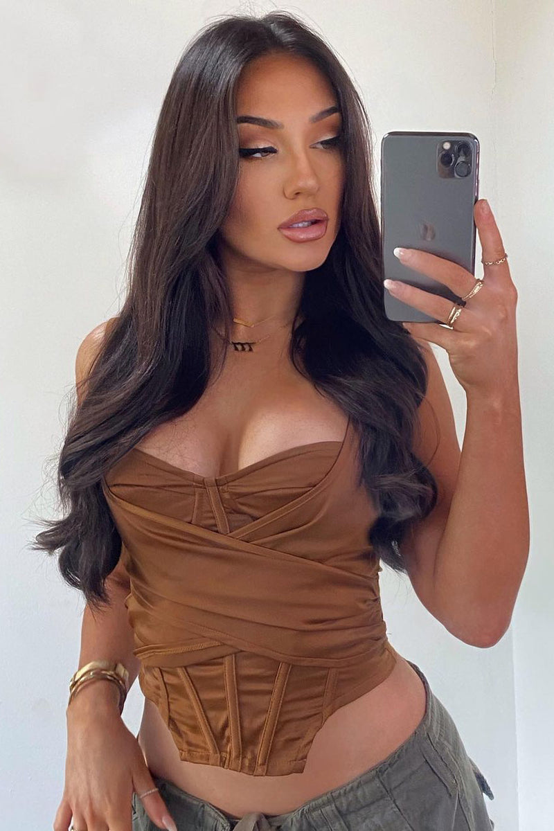 Chocolate Twist Detail Bustier Corset Crop Top