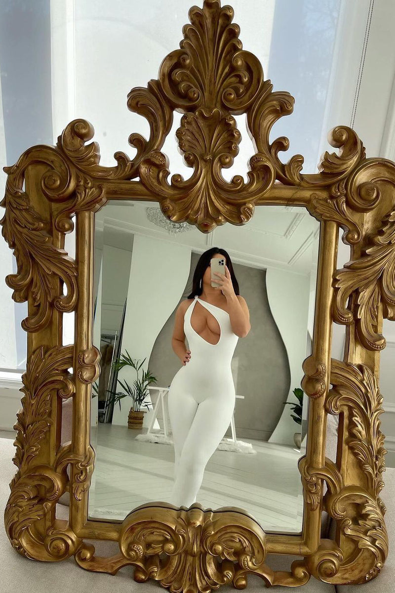 White Cut Out Asymmetric One Shoulder Jumpsuit