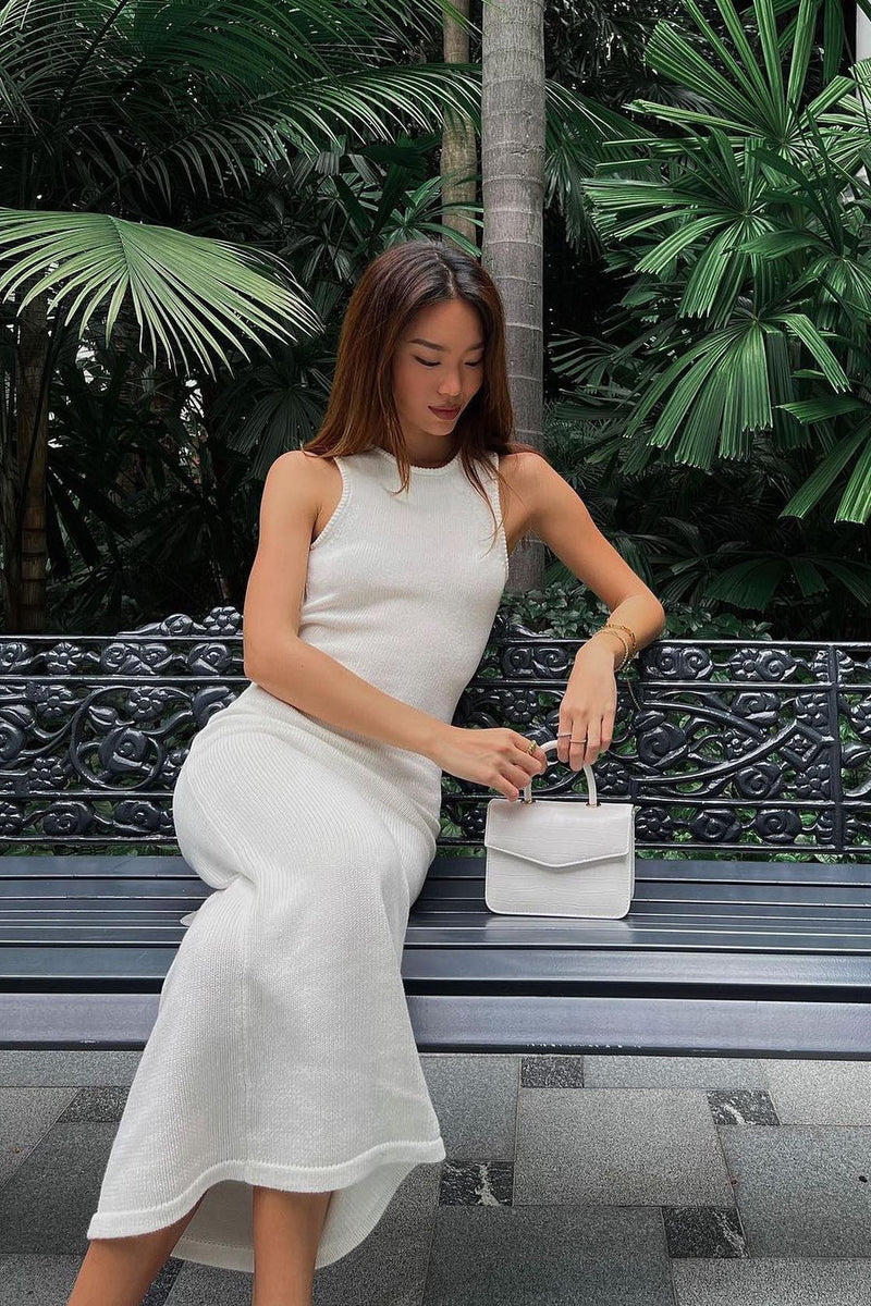 White Ribbed Open Back Sleeveless Maxi Dress