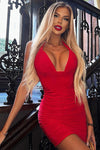Red Ruched Halterneck Knot Detail Mini Dress