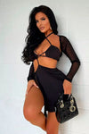 Black Cut Out Tie Detail Bodycon Mini Dress