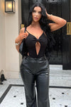 Black Cut Out Tear Drop Backless Bodysuit