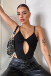 Black Cut Out Tear Drop Backless Bodysuit