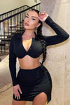 Black Ribbed Underwired Crop Top & Mini Skirt Co-Ord