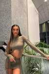 Khaki Cut Out Braid Detail Crop Top & Mini Skirt