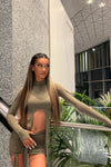 Khaki Cut Out Braid Detail Crop Top & Mini Skirt