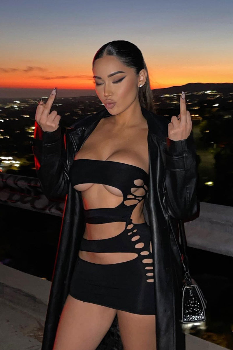 Black Extreme Cut Out Bandeau Mini Dress