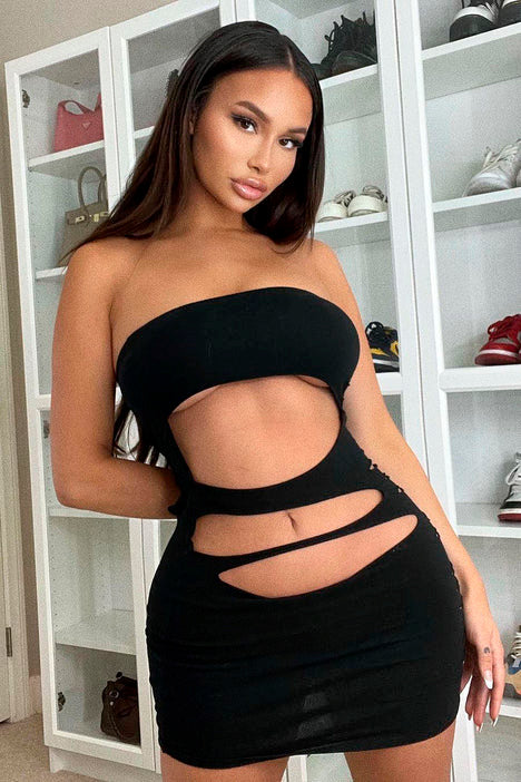 Black Extreme Cut Out Bandeau Mini Dress