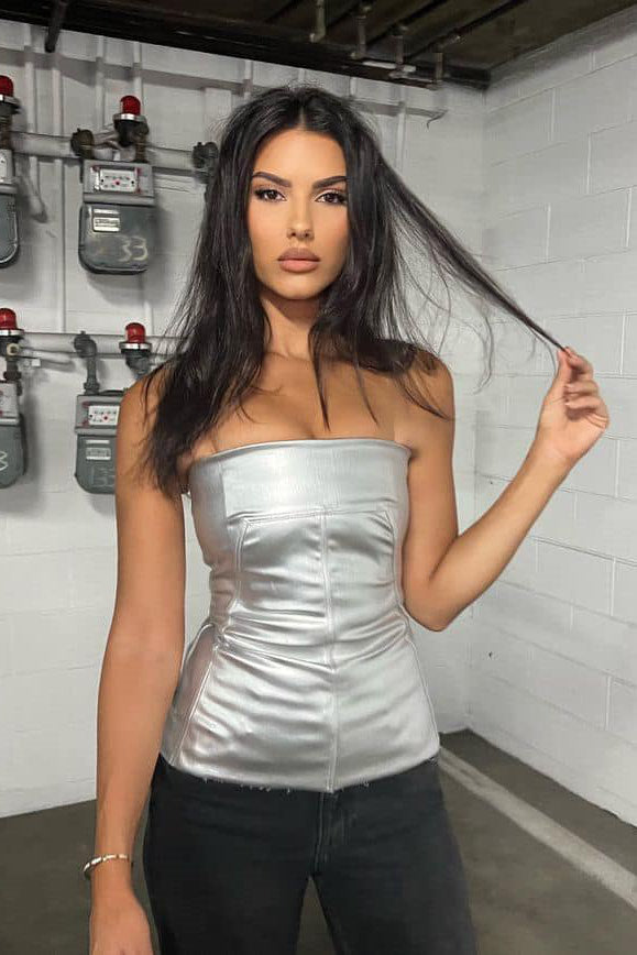 Silver PVC Coated Bustier Bandeau Top