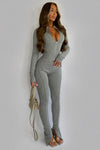 Light Grey Panel Detail Tracksuit Set
