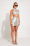 Silver Metallic Padded Puffer Mini Skirt