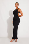 Black Ribbed High Neck Cross Back Maxi Dress