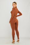 Brown Turtleneck Long Sleeve Jumpsuit