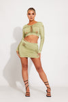 Green Braid Cut Out Detail Crop Top & Mini Skirt 