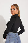 Black High Neck Zip Sportline Long Sleeve Top