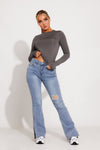 Light Wash Split Hem Straight Leg Bum Rip Jeans