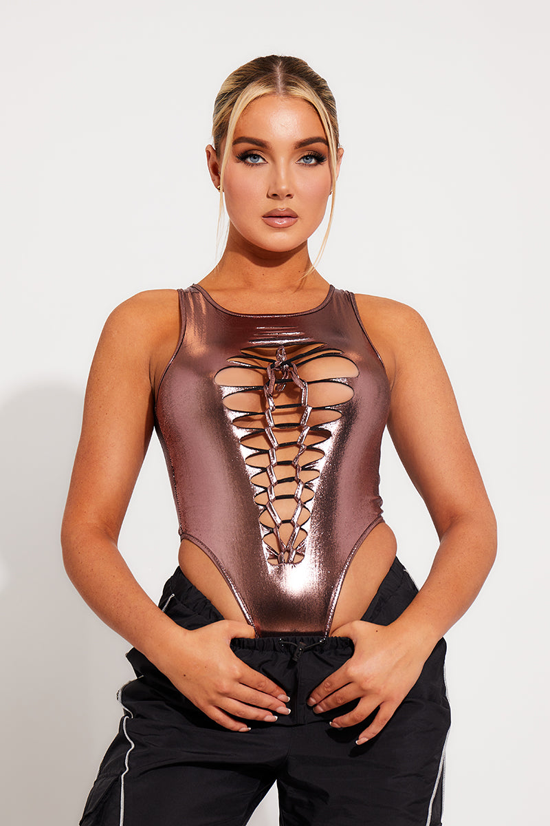 Pink Metallic Cut Out Ladder Detail Bodysuit