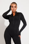 Black High Neck Seam Detail Sportline Jumpsuit