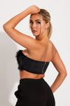 Black Fluffy Faux Feather Bandeau Crop Top