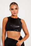 Black Metallic Ruched Crop Top & Mini Skirt