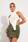 Cream Knit Turtle Neck Open Back Crop Top