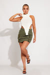 Cream Knit Turtle Neck Open Back Crop Top