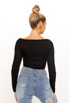 Black Textured Embossed Square Neck Top