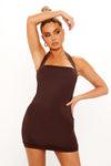 Brown Halter Square Neck Bodycon Mini Dress