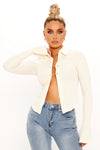 Cream Textured Open Front Collared Bell Sleeve Shirt