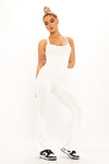 White Scoop Neck Sleeveless Flared Leg Jumpsuit