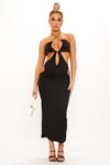 Black Cut Out Tie Detail Bodycon Midi Dress